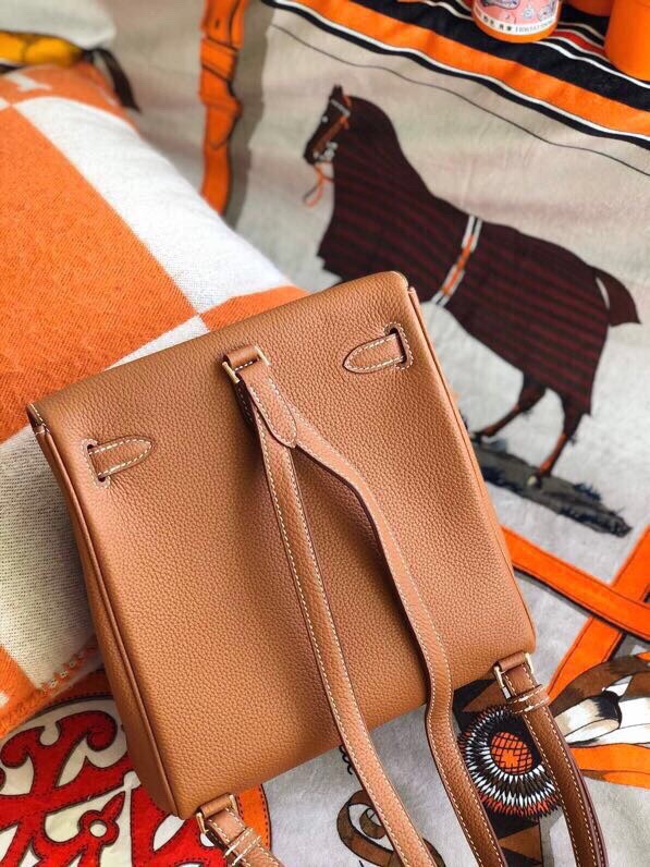 Hermes Kelly Ado Backpack In Brown Clemence Leather